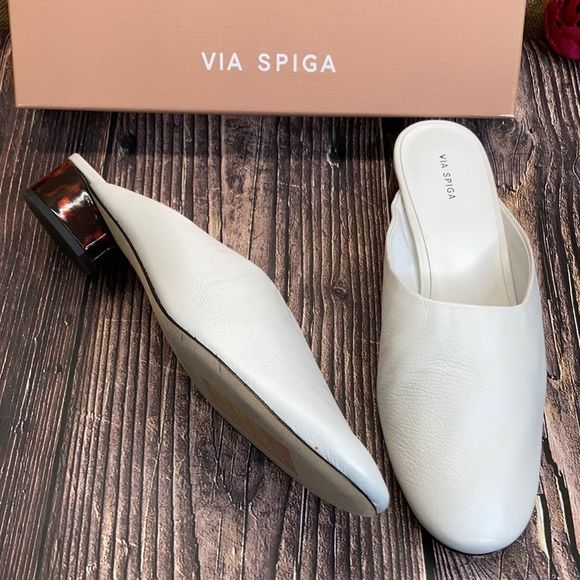 Via Spiga Shoes - VIA SPIGA Porcelain (White) Leather Chaney Mule 9M